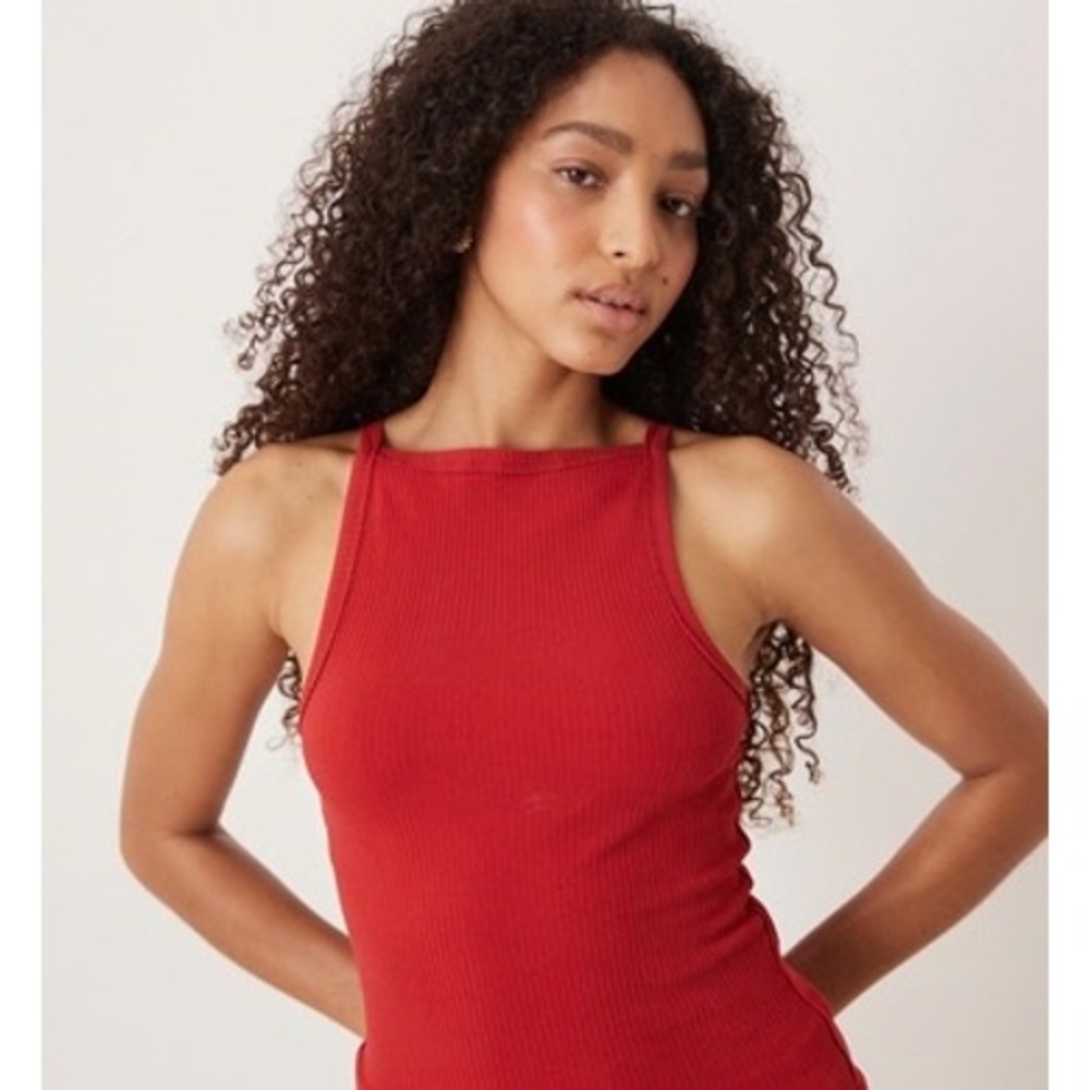 Free People Free-Est Ribbed Tank Top Red Sleeveless High Neck Small